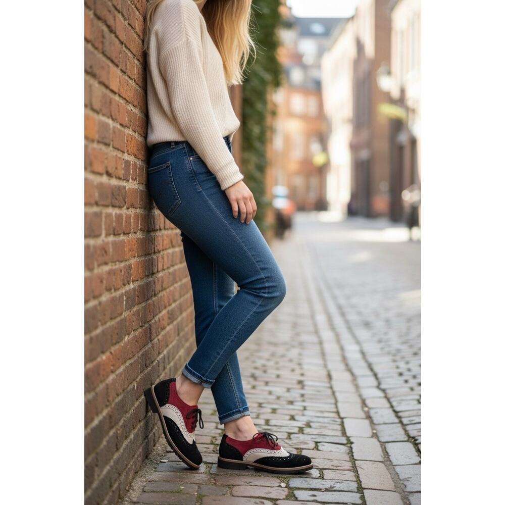 Girotti Women's Oxfords Shoes Suede Burgundy White Black US 10.5 EU 41 $449‎